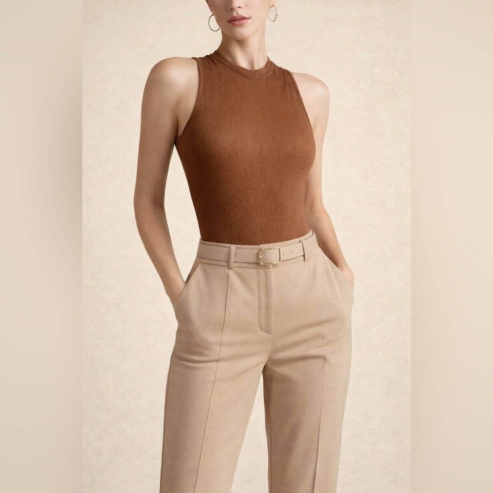 Women’s Ribbed Rust Orange Mock Neck Bodysuit Size Small NWOT